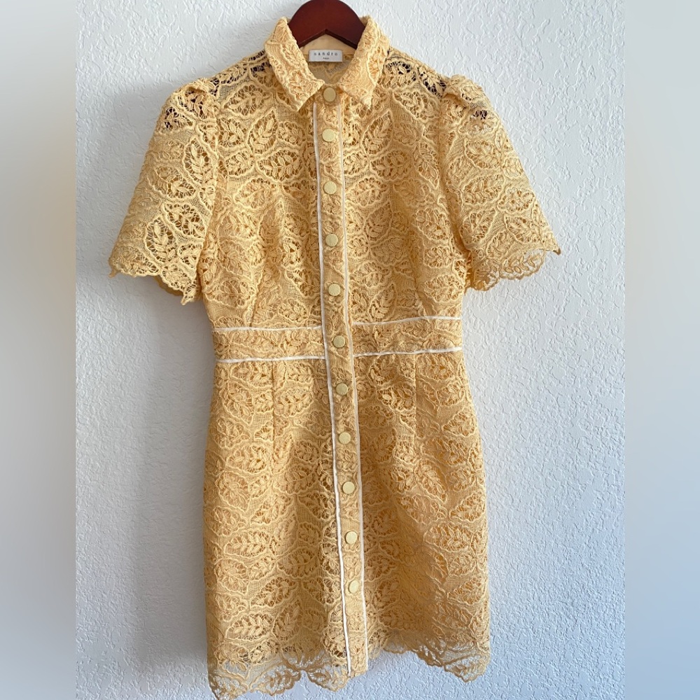Sandro Live yellow embroidered-floral lace mini dress - Picture 8 of 13